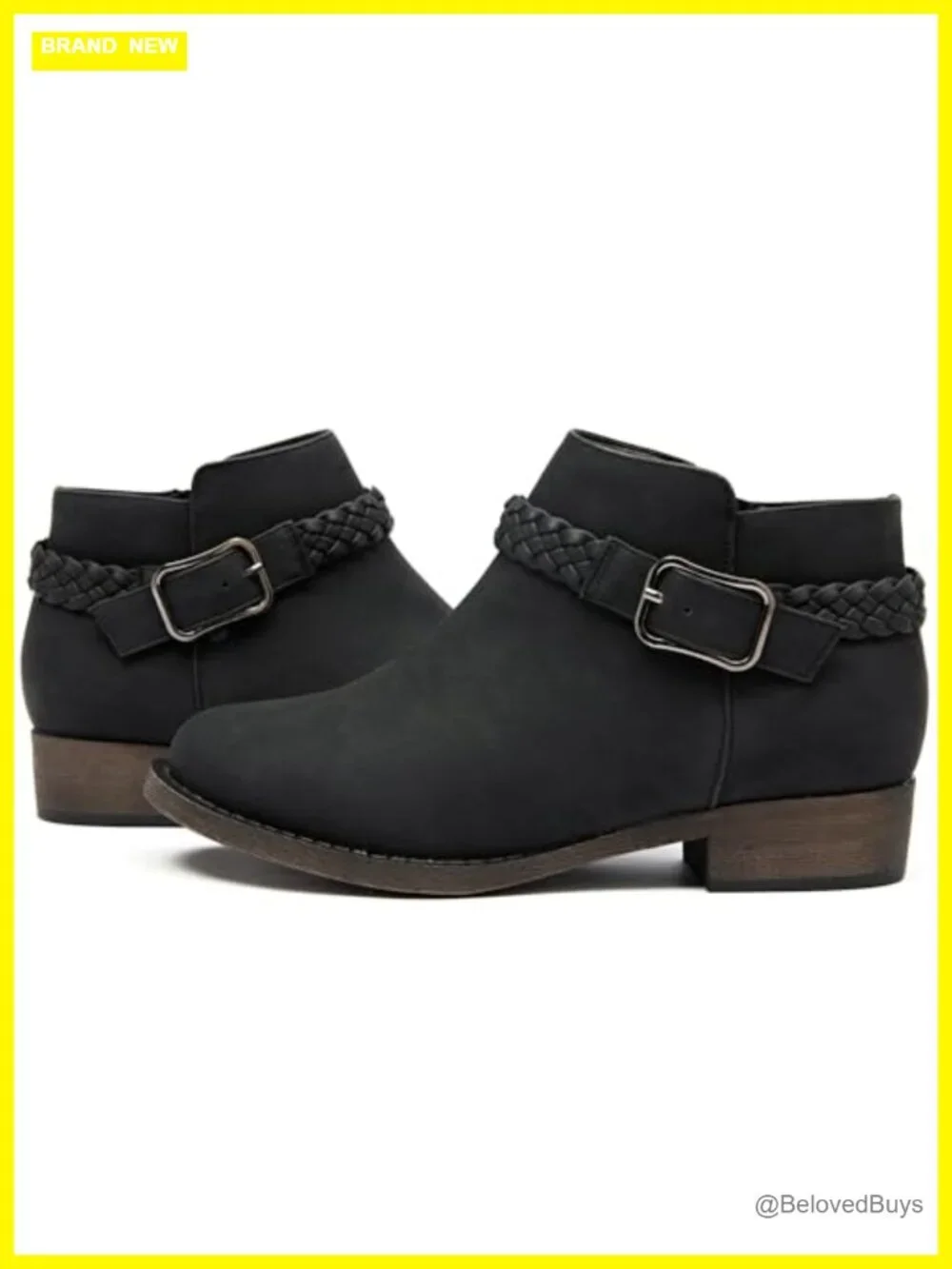 Women's Low Heel Ankle Boots Faux Leather Zipper Booties
